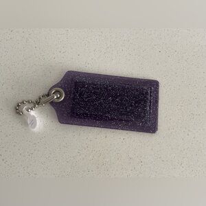 Coach Dark Purple acrylic Hangtag Silver Glitter XXL keychain FOB